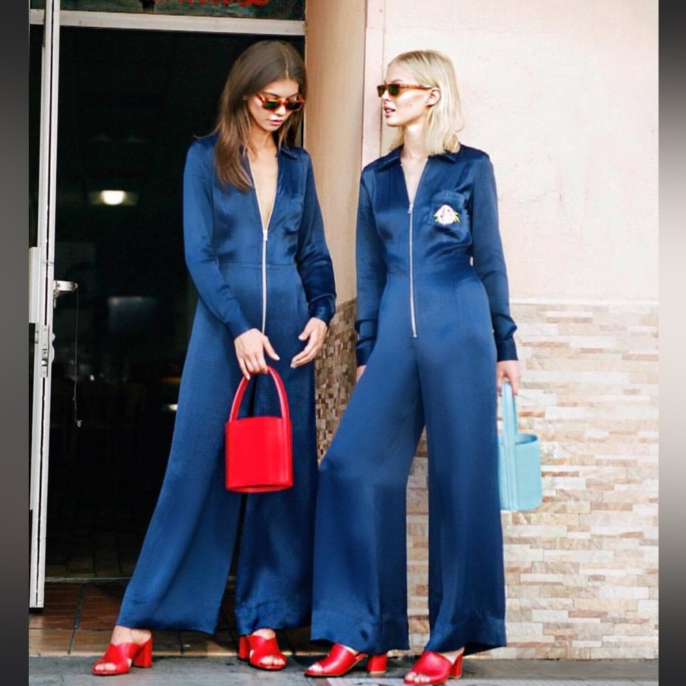 Staud Ines Embroidered Satin Jumpsuit